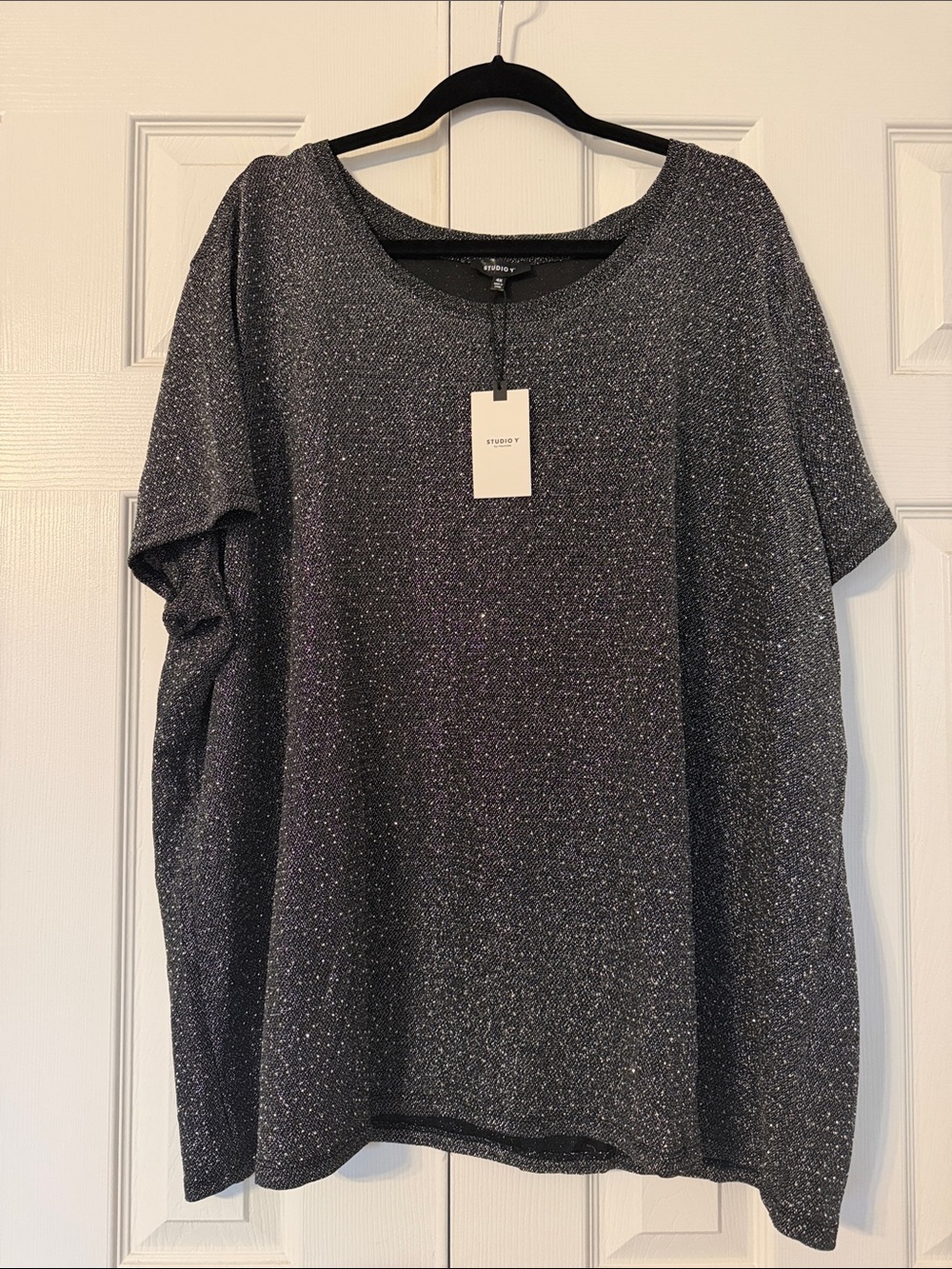 Studio Y Black Metallic Short-Sleeve Tee